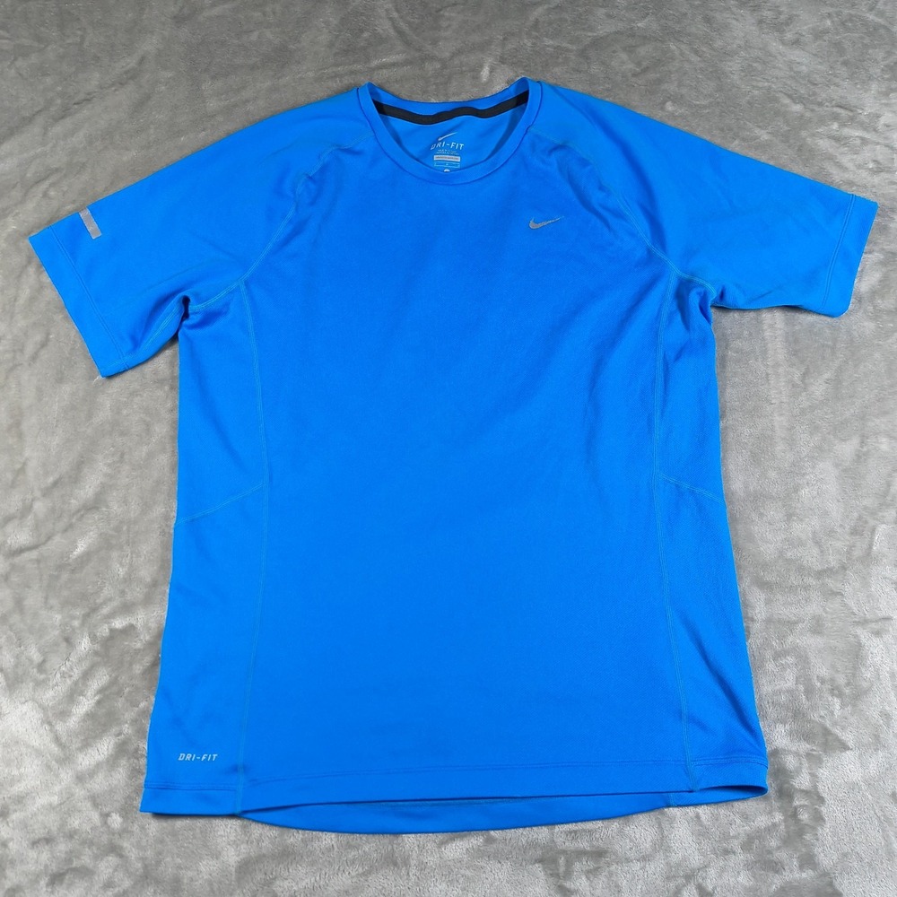 Nike Miller Shirt Mens Medium Blue Running Reflective Mesh Performance Dri Fit